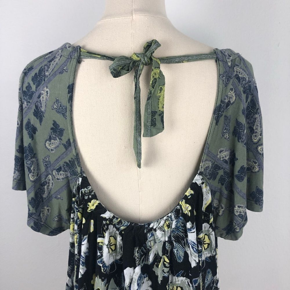 Free People Cold Shoulder Black Floral Top Boho Loose Fit CottageCore Medium - Picture 10 of 12